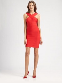 A flattering cross-front bodice anchors this sexy, body-con design.Criss-cross necklineBandage constructionBack zipAbout 20 from natural waistRayon/nylon/spandexDry cleanImportedModel shown is 5'11 (180cm) wearing US size Small. A flattering cross-front bodice anchors this sexy, body-con design.Criss-cross necklineBandage constructionBack zipAbout 20 from natural waistRayon/nylon/spandexDry cleanImportedModel shown is 5'11 (180cm) wearing US size Small.