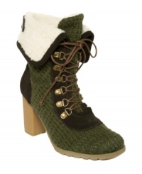 A cuddly sherpa cuff embellishment complements the cozy knit upper of Muk Luks® lace-up ankle boots. A 3-1/2 chunky heel adds fashionable flair to the overall rustic look. A cuddly sherpa cuff embellishment complements the cozy knit upper of Muk Luks® lace-up ankle boots. A 3-1/2 chunky heel adds fashionable flair to the overall rustic look.