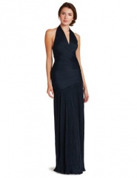Halston Heritage Women's Pleated Halter Gown,Petrol,0 Halston Heritage Women's Pleated Halter Gown,Petrol,0