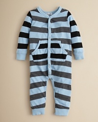 Playtime never looked so cute. This cuddly striped coverall is crafted in an ultrasoft fabric designed to keep him comfy all day long. Playtime never looked so cute. This cuddly striped coverall is crafted in an ultrasoft fabric designed to keep him comfy all day long.