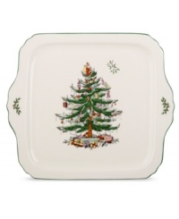 With an historic pattern starring the most cherished symbol of the season, the square Christmas Tree collection of serving trays from Spode serveware is a festive gift to holiday dining. A full evergreen tree with baubles, tinsel and perfectly wrapped packages sets the table for celebration. With an historic pattern starring the most cherished symbol of the season, the square Christmas Tree collection of serving trays from Spode serveware is a festive gift to holiday dining. A full evergreen tree with baubles, tinsel and perfectly wrapped packages sets the table for celebration.