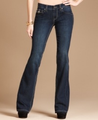 A pair of flared jeans gets glowing with the help of rhinestone buttons! INC's denim gives any outfit a glam touch! A pair of flared jeans gets glowing with the help of rhinestone buttons! INC's denim gives any outfit a glam touch!