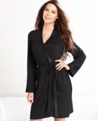 Lounge around in the easy comfort of Alfani's Essentials wrap. This lightweight style features long-sleeves and both an inner and outer tie. Lounge around in the easy comfort of Alfani's Essentials wrap. This lightweight style features long-sleeves and both an inner and outer tie.