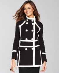 Polish your outfit with INC's stylish petite topper, complete with bold pink trim for a feminine, flirty look even when the temperature drops. Polish your outfit with INC's stylish petite topper, complete with bold pink trim for a feminine, flirty look even when the temperature drops.