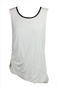 Calvin Klein Womens White Black Faux Leather Neck Ruch Side Tank Top L Calvin Klein Womens White Black Faux Leather Neck Ruch Side Tank Top L