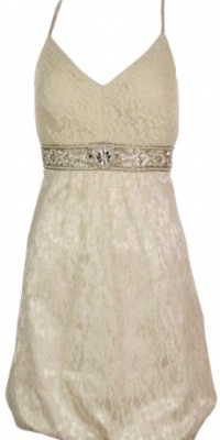 Studio SW Beaded Lace Bubble Hem Dress (10, Champagne/Blush) Studio SW Beaded Lace Bubble Hem Dress (10, Champagne/Blush)