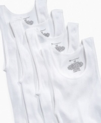 Keep him cool in the summer sun with these sporty classic white tanks from Champion. Keep him cool in the summer sun with these sporty classic white tanks from Champion.