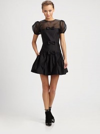 This utterly feminine design features signature bows, puffed sheer sleeves, and a sheer, lacy yoke.Jewel necklineSheer, short puffed sleevesSheer yokesBow appliquésGathered skirtConcealed back zip with keyhole button closureAbout 18 from natural waistSilkDry cleanMade in Italy of imported fabricModel shown is 5'9 (175cm) wearing US size 4. This utterly feminine design features signature bows, puffed sheer sleeves, and a sheer, lacy yoke.Jewel necklineSheer, short puffed sleevesSheer yokesBow appliquésGathered skirtConcealed back zip with keyhole button closureAbout 18 from natural waistSilkDry cleanMade in Italy of imported fabricModel shown is 5'9 (175cm) wearing US size 4.