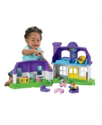 This home is filled with happy sounds-Bubble! Bubble! in the bath tub, the Swish-swish! of the washing machine and more! Brrring! Mom's in the kitchen talking on the phone. Ding-dong! Dad's about to answer the front door. And baby's in her high chair. Spin the wheel to see the sun & moon. Lots of play all around-everything stores inside! This home is filled with happy sounds-Bubble! Bubble! in the bath tub, the Swish-swish! of the washing machine and more! Brrring! Mom's in the kitchen talking on the phone. Ding-dong! Dad's about to answer the front door. And baby's in her high chair. Spin the wheel to see the sun & moon. Lots of play all around-everything stores inside!