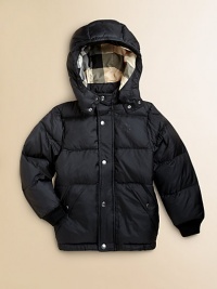The perfect cold weather companion, this down puffer jacket has plenty of pockets, detachable hood and requisite check lining.Detachable hoodStand collarLong sleevesFull-zip front with snap coverTwo front slash snap pocketsFully linedPolyamideDown fillMachine washImported Please note: Number of snaps may vary depending on size ordered. The perfect cold weather companion, this down puffer jacket has plenty of pockets, detachable hood and requisite check lining.Detachable hoodStand collarLong sleevesFull-zip front with snap coverTwo front slash snap pocketsFully linedPolyamideDown fillMachine washImported Please note: Number of snaps may vary depending on size ordered.