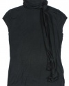 Ralph Lauren Women's Cap-Sleeve Tie-Neck Top (Black) (Large)