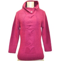 Rose Long Sleeve Tab Collar Thick Winter Knit Sweater Rose Long Sleeve Tab Collar Thick Winter Knit Sweater