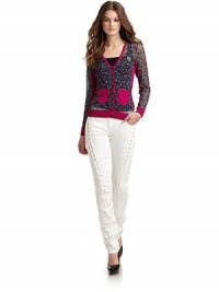 THE LOOKSheer floral print mesh front and sleevesSolid back and trimRibbed V-necklineButton frontLong sleevesEmbroidered crest appliqué on chestPatch pocketsRibbed cuffs and hemTHE FITAbout 23 from shoulder to hemTHE MATERIAL96% acrylic/4% elastaneCARE & ORIGINDry cleanMade in ItalyModel shown is 5'10 (177cm) wearing US size 4. THE LOOKSheer floral print mesh front and sleevesSolid back and trimRibbed V-necklineButton frontLong sleevesEmbroidered crest appliqué on chestPatch pocketsRibbed cuffs and hemTHE FITAbout 23 from shoulder to hemTHE MATERIAL96% acrylic/4% elastaneCARE & ORIGINDry cleanMade in ItalyModel shown is 5'10 (177cm) wearing US size 4.