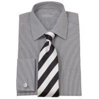 Savile Row Mens Black White Hairline Bengal Stripe Regular Fit Dress Shirt Double Cuff Savile Row Mens Black White Hairline Bengal Stripe Regular Fit Dress Shirt Double Cuff