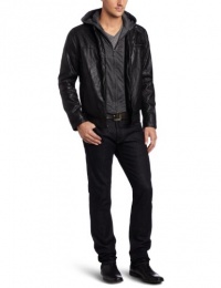 Kenneth Cole Men's Faux Leather Moto With Hoodie Kenneth Cole Men's Faux Leather Moto With Hoodie