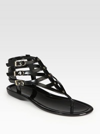 Studded, cage-inspired style with a rubber sole and trio of adjustable straps. PVC upperRubber lining and soleMade in ItalyOUR FIT MODEL RECOMMENDS ordering true whole size; ½ sizes should order the next whole size down. Studded, cage-inspired style with a rubber sole and trio of adjustable straps. PVC upperRubber lining and soleMade in ItalyOUR FIT MODEL RECOMMENDS ordering true whole size; ½ sizes should order the next whole size down.