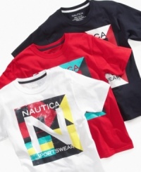 Throw on a throwback. This vintage-style distressed t-shirt from Nautica is great for wearing when he's catching some sun. Throw on a throwback. This vintage-style distressed t-shirt from Nautica is great for wearing when he's catching some sun.