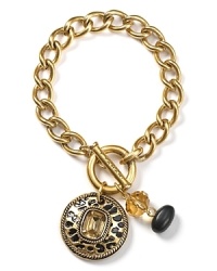 Get spotted in this bold charm bracelet from T Tahari. Not only does this style boast classic chunky chain links, but it comes accented by an exotic animal-print charm. Get spotted in this bold charm bracelet from T Tahari. Not only does this style boast classic chunky chain links, but it comes accented by an exotic animal-print charm.