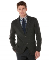 The dapper style of a sportcoat with this coziness of a sweater; this Perry Ellis blazer adds classy comfort to your cold weather wardrobe. The dapper style of a sportcoat with this coziness of a sweater; this Perry Ellis blazer adds classy comfort to your cold weather wardrobe.