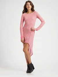 Neon stripes pop on soft jersey maxi styled with a chic contour hem.BoatneckLong sleevesPullover styleHem is longer in backAbout 32½ from shoulder to hem50% polyester/50% micromodalDry cleanMade in USA of imported fabricModel shown is 5'10 (178cm) wearing US size Small. Neon stripes pop on soft jersey maxi styled with a chic contour hem.BoatneckLong sleevesPullover styleHem is longer in backAbout 32½ from shoulder to hem50% polyester/50% micromodalDry cleanMade in USA of imported fabricModel shown is 5'10 (178cm) wearing US size Small.