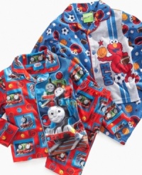 If he's a fan of Thomas the Tank Engine or Elmo, this sleep coat and pants set will become a bed-time favorite. If he's a fan of Thomas the Tank Engine or Elmo, this sleep coat and pants set will become a bed-time favorite.