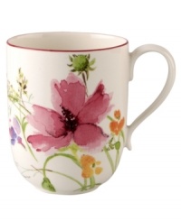 Prolong spring with the lively Mariefleur latte mug. Splashy colors adorn premium white porcelain edged in red and designed for everyday dining. Mix and match with New Cottage dinnerware, also by Villeroy & Boch.