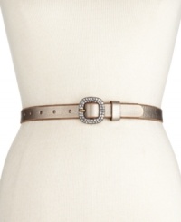 Add a touch of shine to your favorite pair of jeans with this leather Fossil belt. The rounded buckle is trimmed with rhinestone embellishments that are sure to catch an eye or two. Add a touch of shine to your favorite pair of jeans with this leather Fossil belt. The rounded buckle is trimmed with rhinestone embellishments that are sure to catch an eye or two.