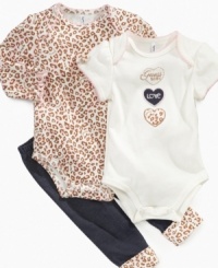 These two bodysuits and matching pair of pants from Guess will have her rocking adorable and versatile style.