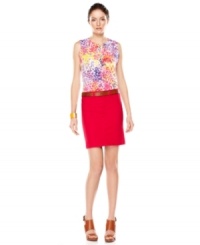 Enliven your summer wardrobe with this punchy Calvin Klein Jeans skirt. A super-saturated color is tempered by a sleek silhouette. Enliven your summer wardrobe with this punchy Calvin Klein Jeans skirt. A super-saturated color is tempered by a sleek silhouette.