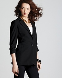 A clean cut and impeccable tailoring lend pure polish to this MICHAEL Michael Kors jacket. Roughen up the sleek silhouette with a graphic tank and colored denim. A clean cut and impeccable tailoring lend pure polish to this MICHAEL Michael Kors jacket. Roughen up the sleek silhouette with a graphic tank and colored denim.