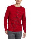 Calvin Klein Sportswear Men's Logo - Long Sleeve Crew Neck Heavy Weight Tee, Cardinal, Large