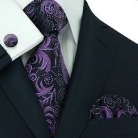 Landisun 309 Dark Purple Black Paisleys Mens Silk Tie Set: Tie+Hanky+Cufflinks Landisun 309 Dark Purple Black Paisleys Mens Silk Tie Set: Tie+Hanky+Cufflinks