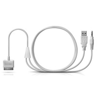 KHOMO White AUX 3.5mm and USB to Apple iPod/iPhone Dock Connector for Car, speakers, audio (6 feet) KHOMO White AUX 3.5mm and USB to Apple iPod/iPhone Dock Connector for Car, speakers, audio (6 feet)