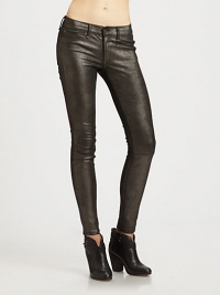 A hip, skinny silhouette in an industrial-chic hue made entirely from exquisite French lambskin. THE FITMedium rise, about 8Inseam, about 29THE DETAILSButton closureZip flyFive-pocket styleBelt loopsStretch lambskinDry cleanMade in USA of French leatherModel shown is 5'10 (177cm) wearing US size 4. A hip, skinny silhouette in an industrial-chic hue made entirely from exquisite French lambskin. THE FITMedium rise, about 8Inseam, about 29THE DETAILSButton closureZip flyFive-pocket styleBelt loopsStretch lambskinDry cleanMade in USA of French leatherModel shown is 5'10 (177cm) wearing US size 4.