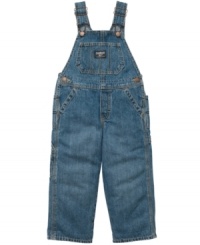 Keep his casual style classic and kicked back with these denim overalls from Osh Kosh. Keep his casual style classic and kicked back with these denim overalls from Osh Kosh.