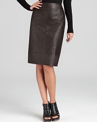 A ladylike silhouette gets a rocker-luxe update as supple leather adorns a sleek BASLER pencil skirt. Offset the edgy style with a ruffled blouse for a thoroughly modern fashion mix. A ladylike silhouette gets a rocker-luxe update as supple leather adorns a sleek BASLER pencil skirt. Offset the edgy style with a ruffled blouse for a thoroughly modern fashion mix.
