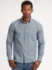 Handsome checks and cool cotton make a great off-duty uniform for easy weekends.Button down collar Long sleeves with button cuffs Chest pocket Button front Cotton Machine wash Imported Handsome checks and cool cotton make a great off-duty uniform for easy weekends.Button down collar Long sleeves with button cuffs Chest pocket Button front Cotton Machine wash Imported