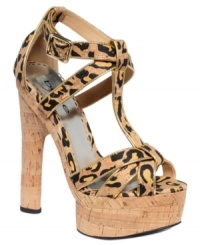 So unique. Leopard print cork adds even more surprise to the already-interesting Fabiana platform sandals by Bebe. So unique. Leopard print cork adds even more surprise to the already-interesting Fabiana platform sandals by Bebe.