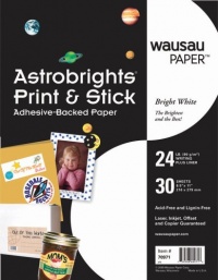 Wausau Astrobrights Print and Stick Adhesive Backed Heavy Duty Paper, 24 lb, 8.5 x 11 Inches, White, 30 Sheets (70971)