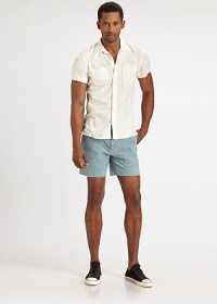 Mixed media side panels and front chest pocket accent this sporty classic, shaped in a delicate blend of rich linen and cotton.Button-frontChest patch pockets55% linen/45% cottonMachine washImported Mixed media side panels and front chest pocket accent this sporty classic, shaped in a delicate blend of rich linen and cotton.Button-frontChest patch pockets55% linen/45% cottonMachine washImported