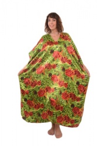 Satin Charmeuse Caftan, Bright Floral Print, Plus Size, Style#Caf-43 Satin Charmeuse Caftan, Bright Floral Print, Plus Size, Style#Caf-43