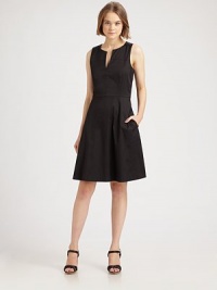 Prim and pretty, this lightweight, cotton-rich v-neck has a full, pleated skirt and front slash pockets. V-neckSleevelessDrop waistSlash pocketsAbout 23 from natural waist74% cotton/23% nylon/3% elastaneDry cleanImported of Italian fabricModel shown is 5'10 (177cm) wearing US size 2. Prim and pretty, this lightweight, cotton-rich v-neck has a full, pleated skirt and front slash pockets. V-neckSleevelessDrop waistSlash pocketsAbout 23 from natural waist74% cotton/23% nylon/3% elastaneDry cleanImported of Italian fabricModel shown is 5'10 (177cm) wearing US size 2.