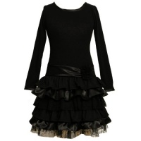 Bonnie Jean Girls 7-16 Knit Bodice To Tiered Skirt With Lace, Black, 8 Bonnie Jean Girls 7-16 Knit Bodice To Tiered Skirt With Lace, Black, 8