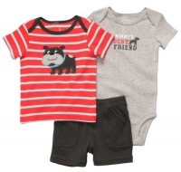 Carters Boys Newborn-12 Months 3 Piece Striped Bulldog Shorts Set (9 Months, Grey/Red) Carters Boys Newborn-12 Months 3 Piece Striped Bulldog Shorts Set (9 Months, Grey/Red)