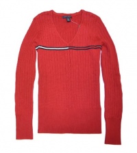 Tommy Hilfiger Women Slim Fit Logo V-Neck Sweater Pullover Tommy Hilfiger Women Slim Fit Logo V-Neck Sweater Pullover
