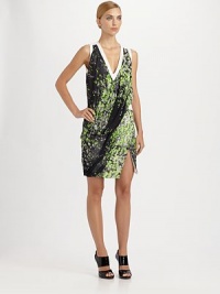 This abstractly printed, artfully draped style gets structure from bold bands of structural silk trim.V necklineSleevelessFront and back drapeFront side slitConcealed back zipAbout 36½ from shoulder to hemBody: viscoseTrim: 90% silk/10% elastaneDry cleanMade in Italy Model shown is 5'10½ (179cm) wearing US size 4. This abstractly printed, artfully draped style gets structure from bold bands of structural silk trim.V necklineSleevelessFront and back drapeFront side slitConcealed back zipAbout 36½ from shoulder to hemBody: viscoseTrim: 90% silk/10% elastaneDry cleanMade in Italy Model shown is 5'10½ (179cm) wearing US size 4.