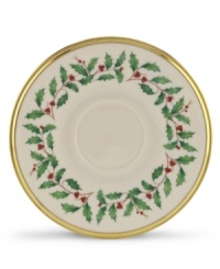What finer things can there be than this? A fine Lenox tea saucer detailed in 24K gold and holiday trim to complement the teacup. What finer things can there be than this? A fine Lenox tea saucer detailed in 24K gold and holiday trim to complement the teacup.