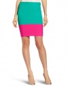 BCBGMAXAZRIA Women's Scarlett Color Block Skirt, Emerald/Naughty Pink, Small