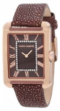 Vince Camuto Women's VC/5034RGBN Leather Rectangle Swarovski Crystal Accented Dial Rosegold-Tone Brown Stingray Strap Watch Vince Camuto Women's VC/5034RGBN Leather Rectangle Swarovski Crystal Accented Dial Rosegold-Tone Brown Stingray Strap Watch