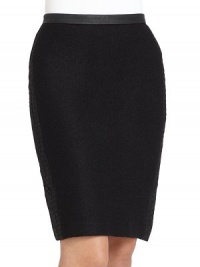 THE LOOKTonal crocodile-embossed knit panel along sidesBanded waistBack exposed zip closurePencil silhouetteTHE FITAbout 22 from waist to hemTHE MATERIALBody: viscose/woolContrast: polyester/rayonFully linedCARE & ORIGINDry cleanImportedModel shown is 5'11 (180cm) wearing US size Small. THE LOOKTonal crocodile-embossed knit panel along sidesBanded waistBack exposed zip closurePencil silhouetteTHE FITAbout 22 from waist to hemTHE MATERIALBody: viscose/woolContrast: polyester/rayonFully linedCARE & ORIGINDry cleanImportedModel shown is 5'11 (180cm) wearing US size Small.